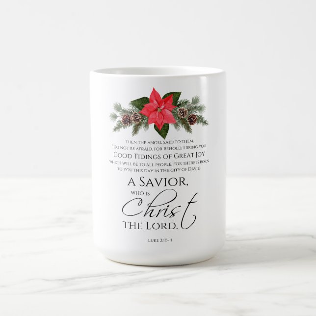 Luke 2:10-11 Good Tidings Poinsettia Christmas Coffee Mug (Center)