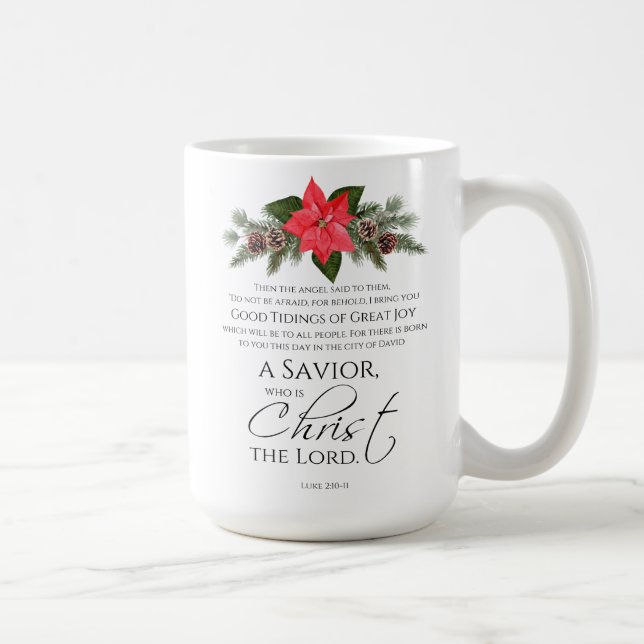 Luke 2:10-11 Good Tidings Poinsettia Christmas Coffee Mug (Right)