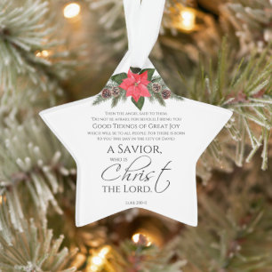 Luke 2:10-11 Good Tidings Poinsettia Christmas Ornament
