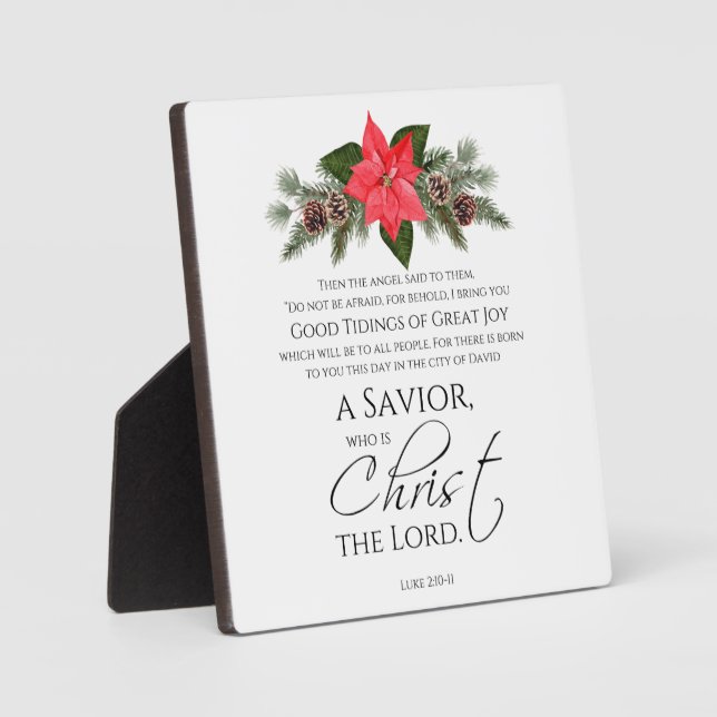 Luke 2:10-11 Good Tidings Poinsettia Christmas Plaque (Front)
