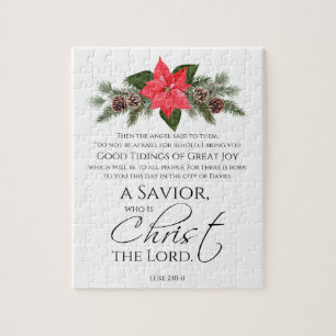 Luke 2:10-11 Poinsettia Christmas Scripture Jigsaw Puzzle