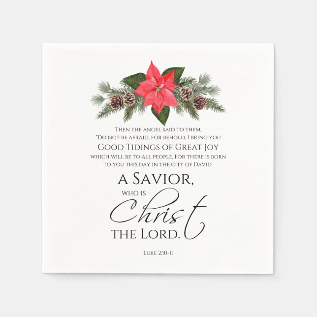 Luke 2:10-11 Poinsettia Christmas Scripture Napkin (Front)