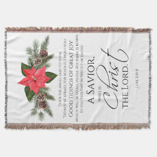Luke 2:10-11 Poinsettia Christmas Scripture Throw Blanket