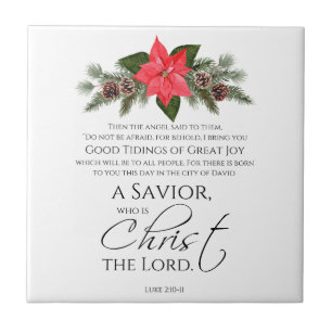 Luke 2:10-11 Poinsettia Christmas Scripture Tile