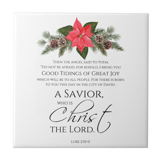 Luke 2:10-11 Poinsettia Christmas Scripture Tile (Front)