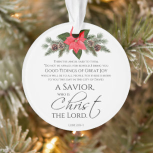 Luke 2:10-11 Poinsettia Christmas Seamless Pattern Ornament