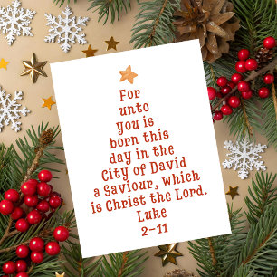Luke 2:11 Bible Verse Christmas Tree Art Holiday Card