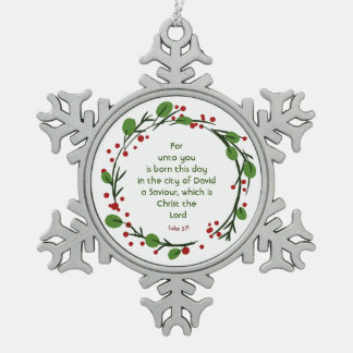Luke 2:11 Christian Christmas Scripture Wreath Snowflake Pewter Christmas Ornament