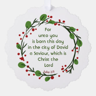 Luke 2:11 Christian Christmas Scripture Wreath Tree Decoration Card