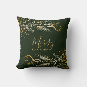 Luke 2:11 Christian Green and Gold Merry Christmas Cushion