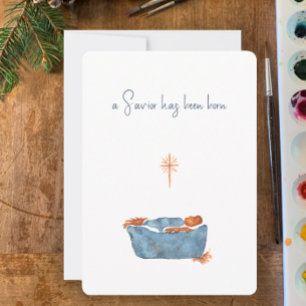 Luke 2:11 Minimalist Watercolor Nativity Christmas Holiday Card
