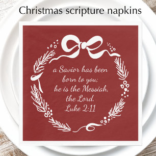 Luke 2:11   Modern Hand Drawn Bow Red Christmas Napkin