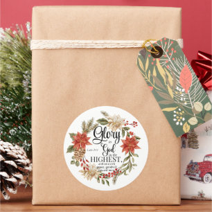 Luke 2:14 Glory to God Christmas Gold Floral Classic Round Sticker