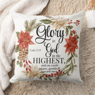 Luke 2:14 Glory to God Christmas Gold Floral Cushion