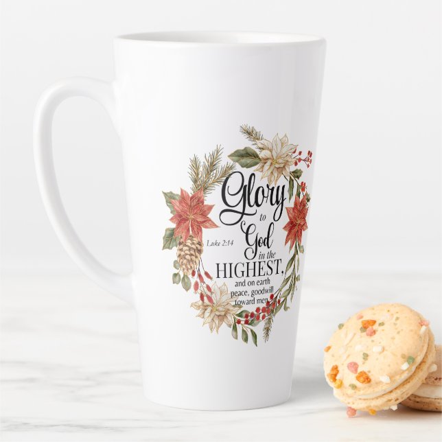 Luke 2:14 Glory to God Christmas Gold Floral Latte Mug (In Situ)