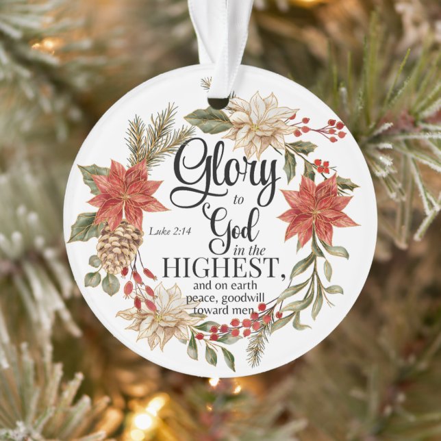 Luke 2:14 Glory to God Christmas Gold Floral Ornament (Tree)