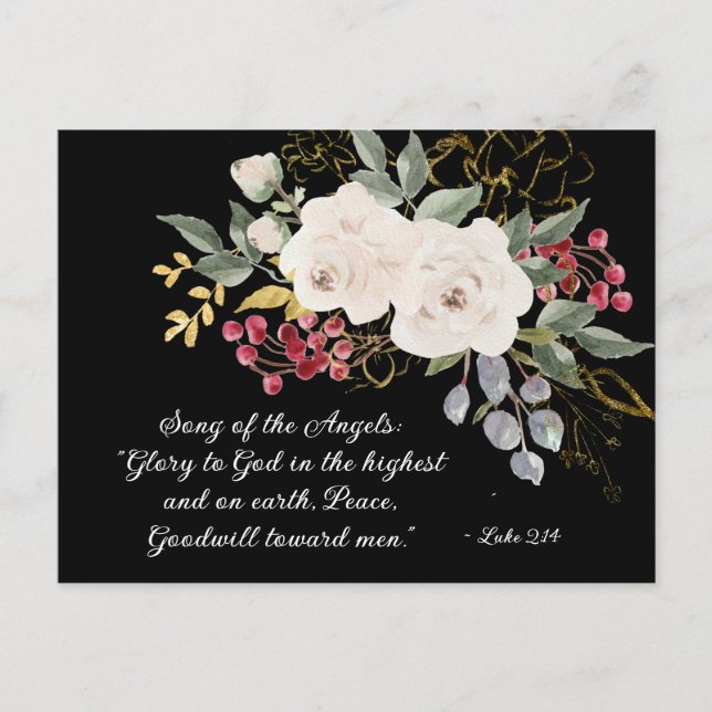 Luke 2:14 Glory to God Elegant Floral Christmas Holiday Postcard (Front)