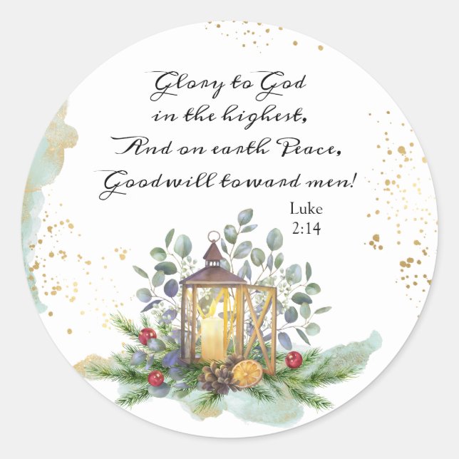 Luke 2:14 Glory to God in the Highest Christmas Classic Round Sticker (Front)