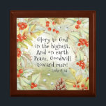 Luke 2 14 Glory to God in the Highest, Christmas Gift Box<br><div class="desc">Beautiful inspirational Christmas gift box depicts a pretty watercolor nature design of red holly berries,  green leaves and pinecones and features Bible Verse Luke 2:14,  "Glory to God in the highest,  And on earth Peace,  Goodwill towards men!"</div>