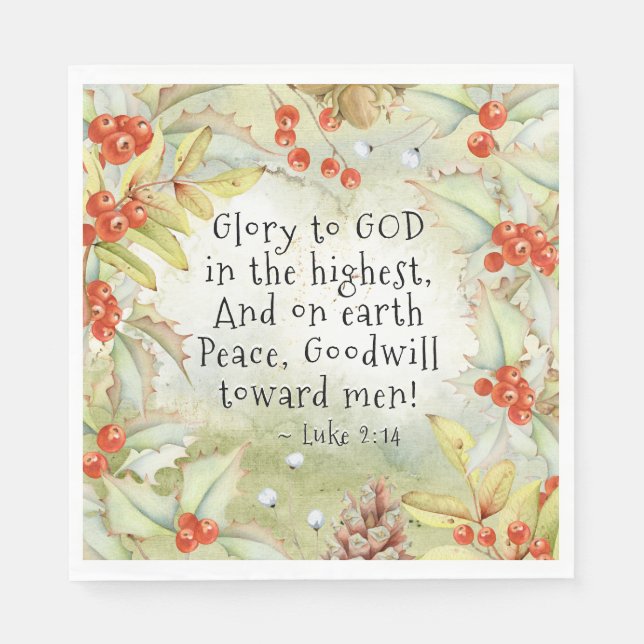 Luke 2 14 Glory to God in the Highest, Christmas Napkin (Front)