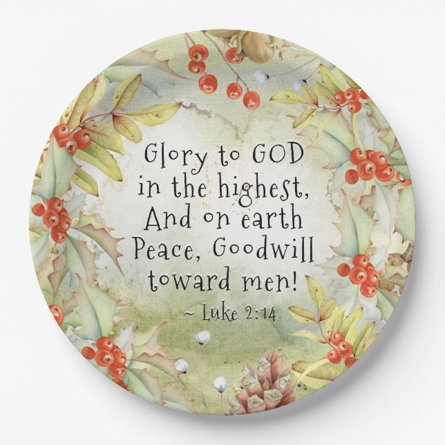 Luke 2 14 Glory to God in the Highest, Christmas Paper Plate (Front)