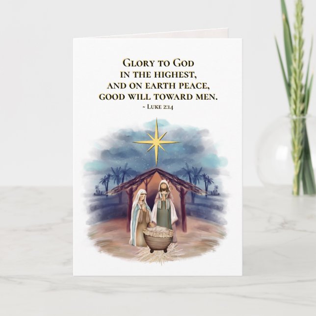 Luke 2:14 Glory to God  in the Highest Nativity Holiday Card (Front)