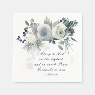 Luke 2:14 "Glory to God" White Rose Christmas Napkin