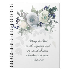 Luke 2:14 "Glory to God" White Rose Christmas Notebook