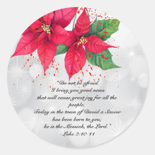 Luke 2 Beautiful Watercolor Poinsettia Floral Classic Round Sticker