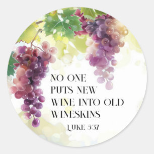 Luke 5:37 New Wine into Old Wineskins Bible Verse  Classic Round Sticker