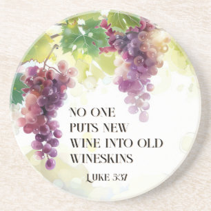 Luke 5:37 New Wine into Old Wineskins Bible Verse Coaster