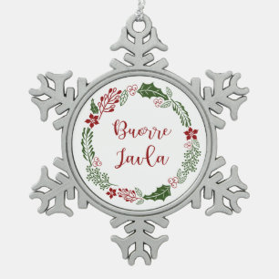 Lule Sámi Merry Christmas Wreath, Buorre Javla Snowflake Pewter Christmas Ornament