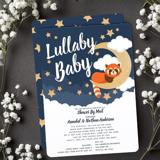 Lullaby Baby Red Panda Moon Baby Shower By Mail Invitation (Creator Uploaded)