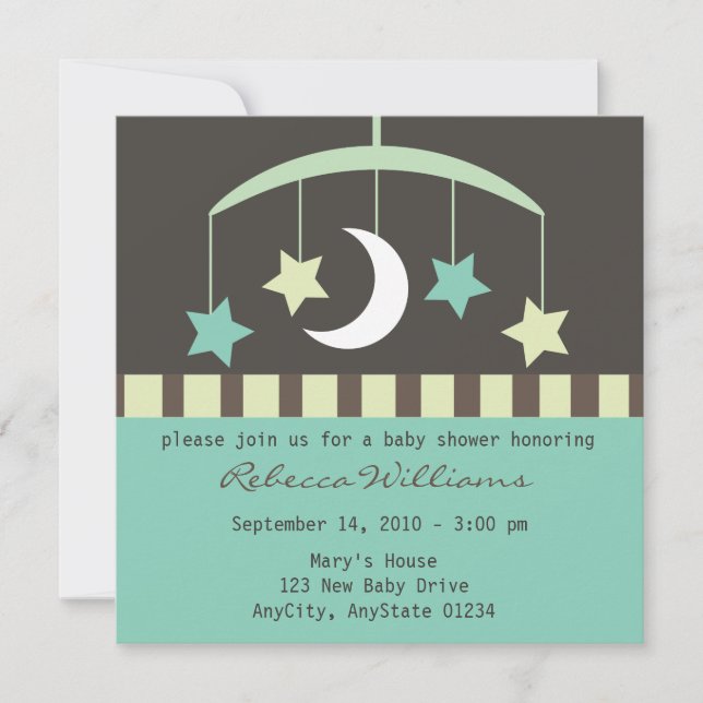 Lullaby Baby Stars and Moon Mobile Invitation (Front)