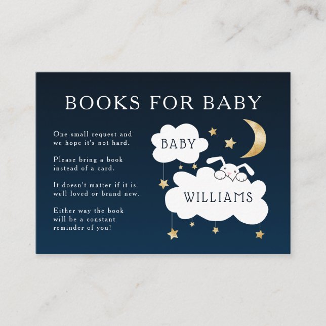 Lullaby Bunny Baby Shower Book Request Navy Gold Enclosure Card (Front)