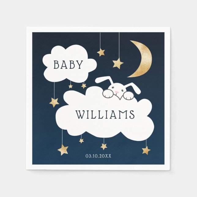 Lullaby Bunny Baby Shower Navy Blue Gold Napkin (Front)