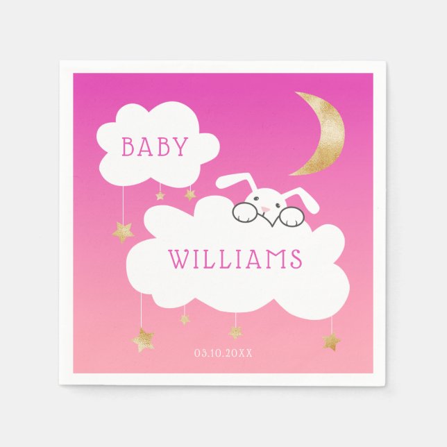 Lullaby Bunny Baby Shower Pink Gold Napkin (Front)