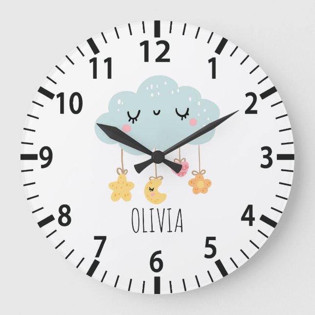 Lullaby Cloud Boho Nursery Wall Clock  (Front)