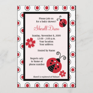 Lullabye Ladybug 5x7 Pink Trendy Invitations