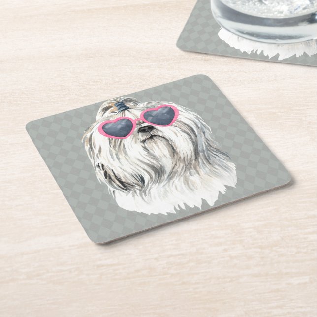 Lulu the Lhasa Square Paper Coaster (Angled)