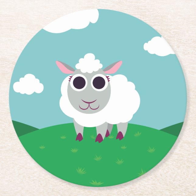 Lulu the Sheep Round Paper Coaster (Front)