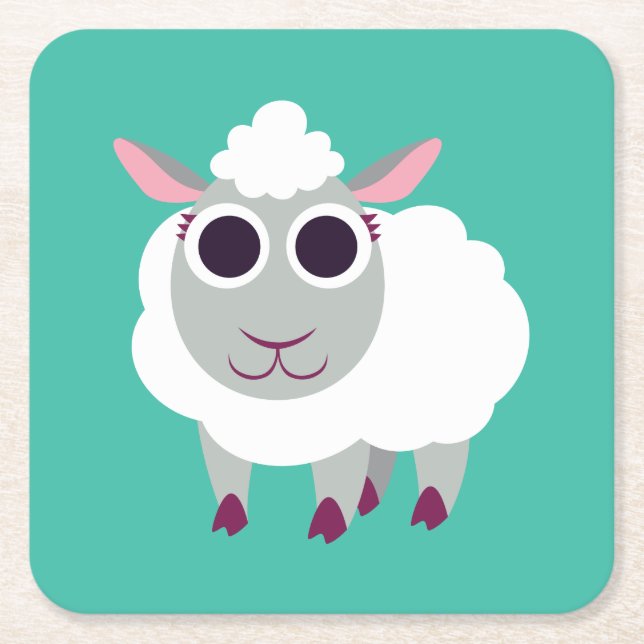 Lulu the Sheep Square Paper Coaster (Front)