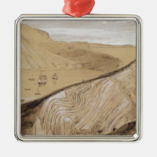 Lulworth Cove (w/c, gouache and graphite on beige Metal Tree Decoration