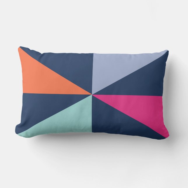 Lumbar cushion with modern triangular graphic-navy (Front)