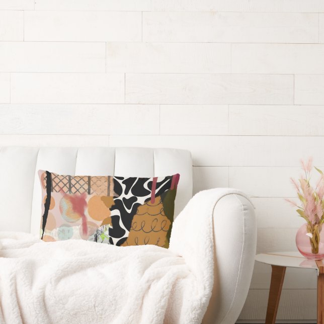 Lumbar pillow, abstract mixed media design lumbar cushion (Couch)