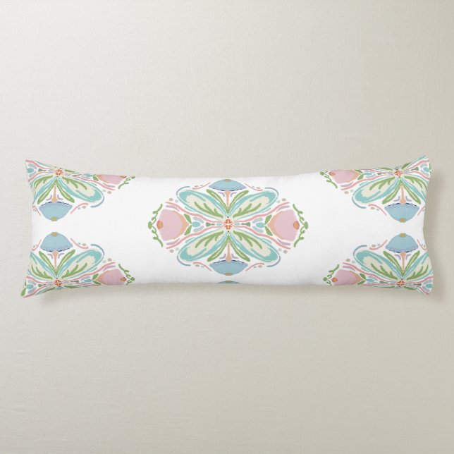 Lumbar Pillow Blue Pink Green Floral Abstract (Front)