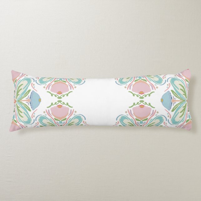 Lumbar Pillow Blue Pink Green Floral Abstract (Front)