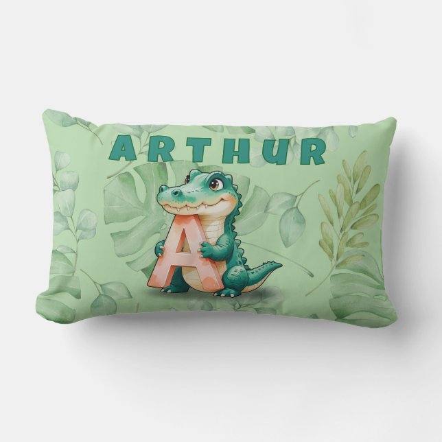 Lumbar Pillow – Jungle Alligator – Custom Name (Front)