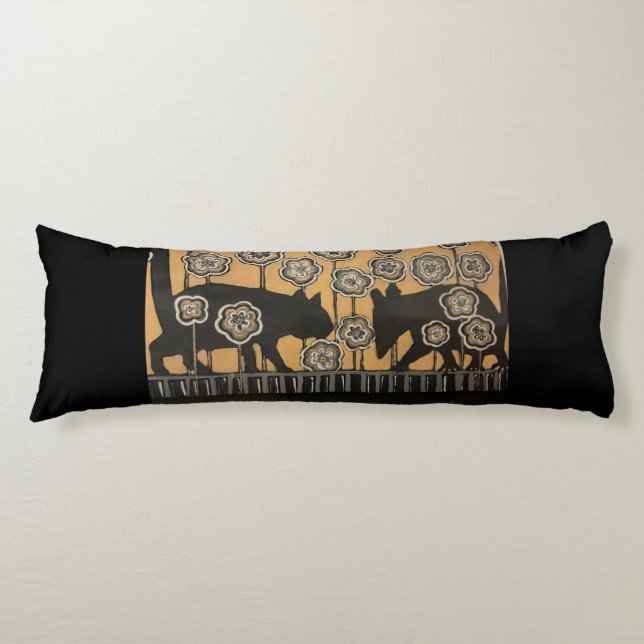 Lumbar pillow with original art cat and opossum  (Front)
