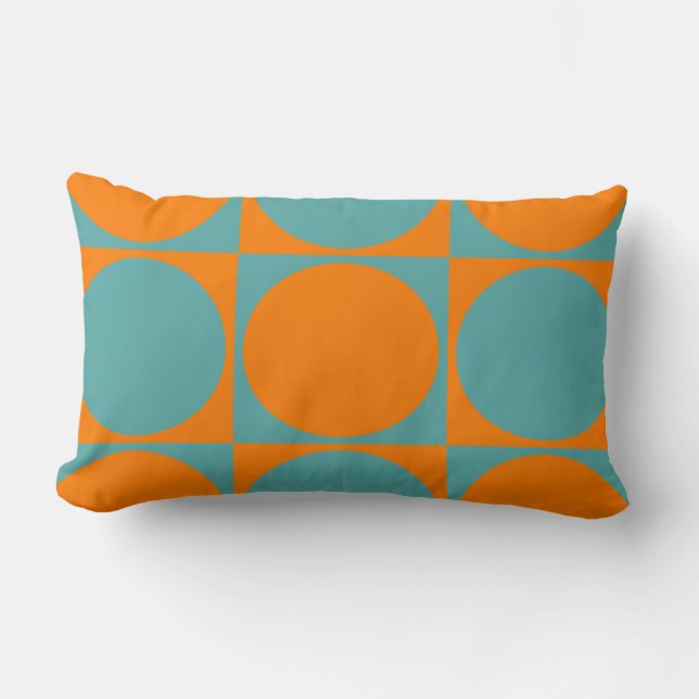 Lumbar Sofa Cushion, Orange&Blue Squares&Circles Lumbar Cushion (Front)